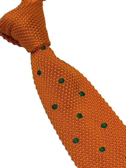 Frederick Thomas Handmade Knitted Tie In Bright Orange With Polka Dots - Timeless Craftsmanship Meets Modern Flair by Frederick Thomas Handmade Mens Ties