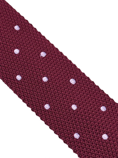 Handmade Knitted Tie In Maroon Burgundy With Lilac Polka Dots - Textured Distinction For Smart And Casual Looks by Frederick Thomas Handmade Mens Ties