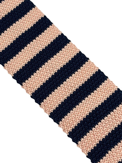 Handmade Knitted Tie in Navy Dark Blue and Baby Light Pink Stripes by Frederick Thomas Handmade Mens Ties