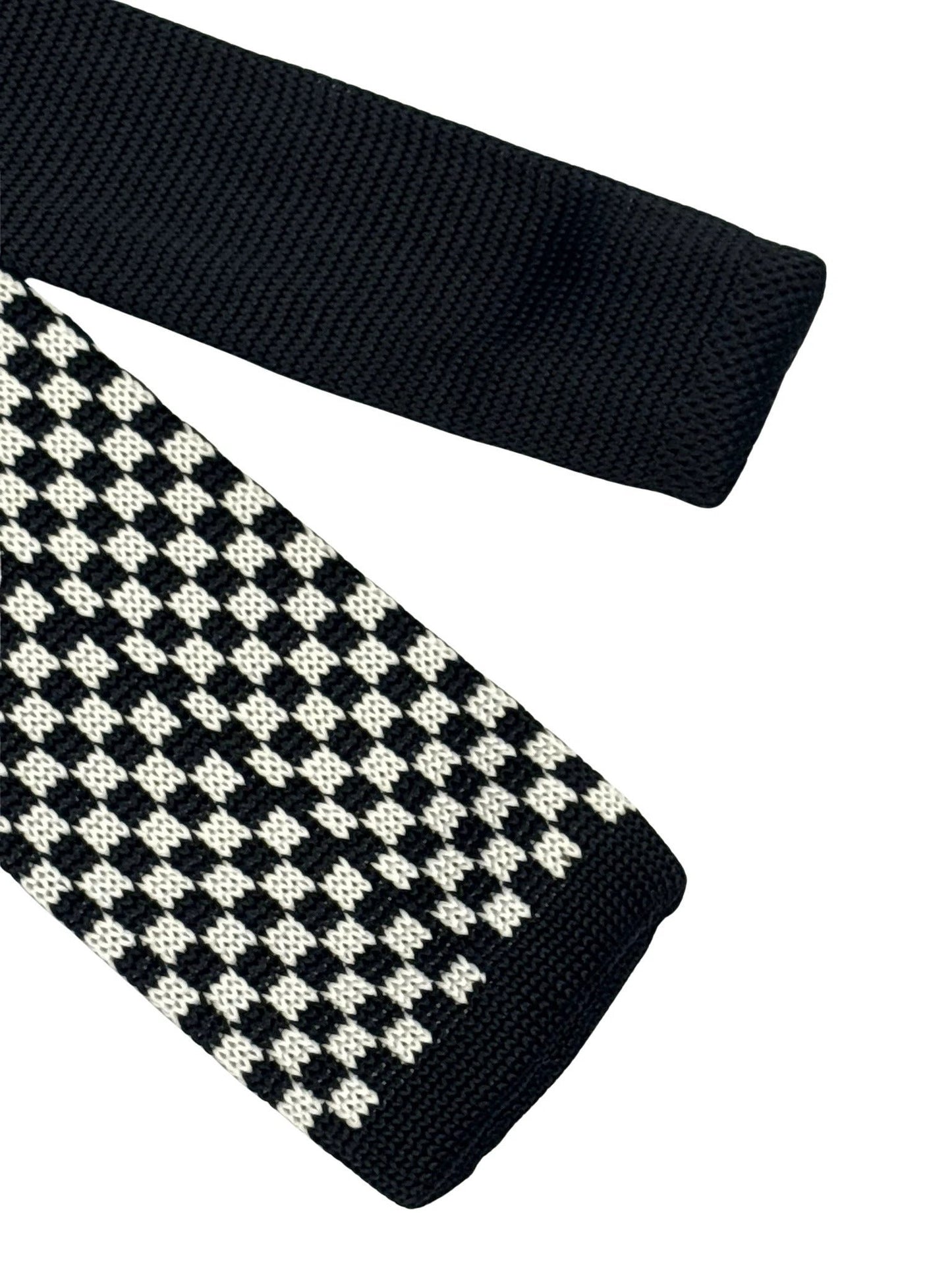 Handmade Knitted Tie With Black And White Check Design - Artisanal Craft And Textured Depth For Every Occasion by Frederick Thomas Handmade Mens Ties