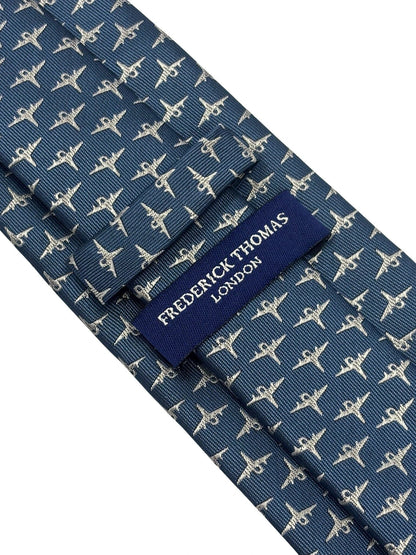 Medium Denim Blue Handmade Tie - Fighter Aircraft Design Symbolising Ambition And Confidence by Frederick Thomas Handmade Mens Ties