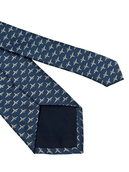 Medium Denim Blue Handmade Tie - Fighter Aircraft Design Symbolising Ambition And Confidence by Frederick Thomas Handmade Mens Ties