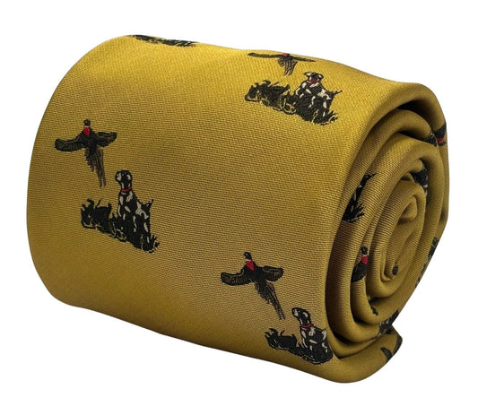 Frederick Thomas Mustard Tie - Handcrafted English Elegance With Hunting Dogs And Pheasant Motif by Frederick Thomas Handmade Mens Ties