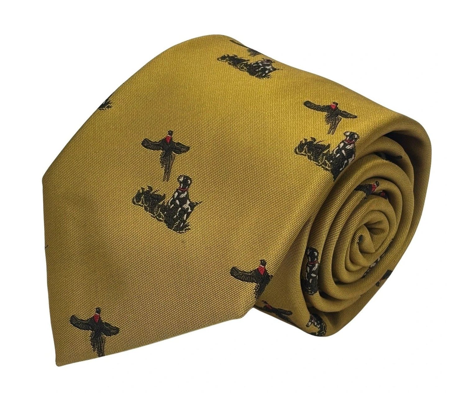 Frederick Thomas Mustard Tie - Handcrafted English Elegance With Hunting Dogs And Pheasant Motif by Frederick Thomas Handmade Mens Ties