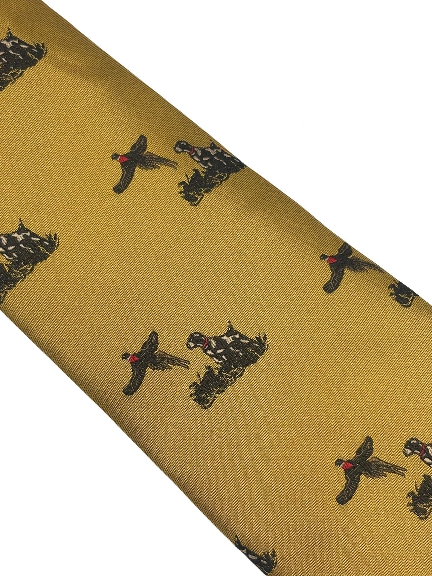 Frederick Thomas Mustard Tie - Handcrafted English Elegance With Hunting Dogs And Pheasant Motif by Frederick Thomas Handmade Mens Ties