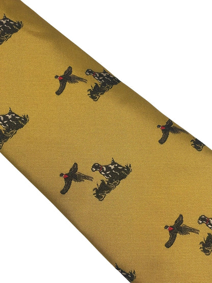 Frederick Thomas Mustard Tie - Handcrafted English Elegance With Hunting Dogs And Pheasant Motif by Frederick Thomas Handmade Mens Ties