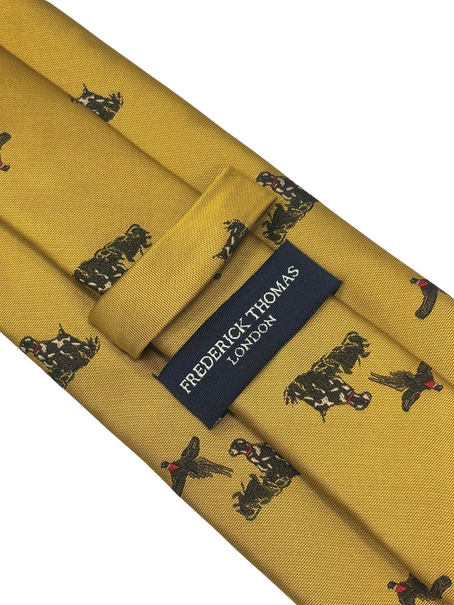 Frederick Thomas Mustard Tie - Handcrafted English Elegance With Hunting Dogs And Pheasant Motif by Frederick Thomas Handmade Mens Ties