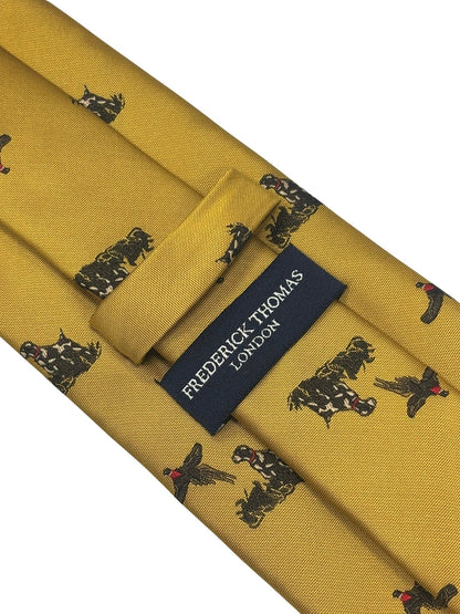 Frederick Thomas Mustard Tie - Handcrafted English Elegance With Hunting Dogs And Pheasant Motif by Frederick Thomas Handmade Mens Ties