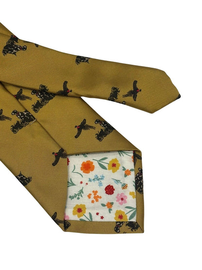 Frederick Thomas Mustard Tie - Handcrafted English Elegance With Hunting Dogs And Pheasant Motif by Frederick Thomas Handmade Mens Ties