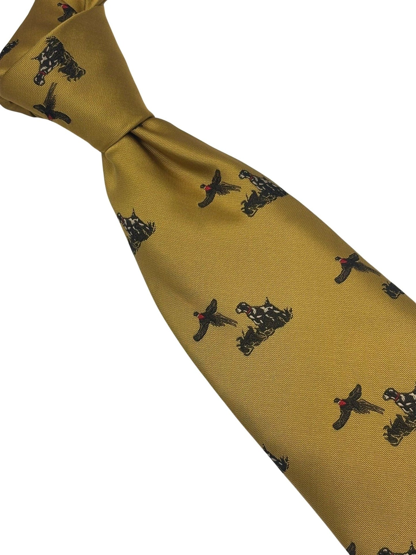 Frederick Thomas Mustard Tie - Handcrafted English Elegance With Hunting Dogs And Pheasant Motif by Frederick Thomas Handmade Mens Ties