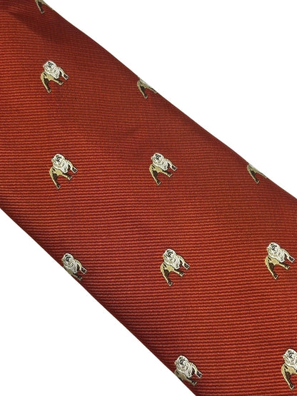 Burnt Orange Red Tie with Embroidered British Bulldog Design by Frederick Thomas Handmade Mens Ties