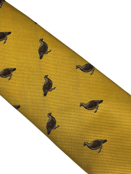 Mustard Yellow Tie With Embroidered Grouse Design - Handmade Neckwear With Heritage Craftsmanship by Frederick Thomas Handmade Mens Ties