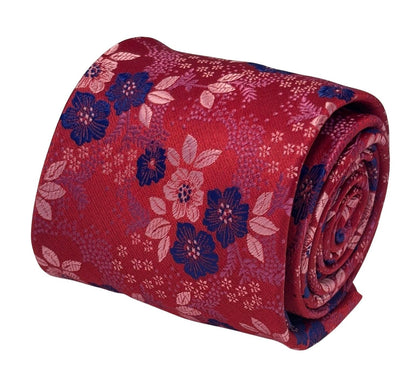 Frederick Thomas Handmade Dark Pink Cerise Tie With Floral Design - Bold And Elegant For The Luxury Professional by Frederick Thomas Handmade Mens Ties