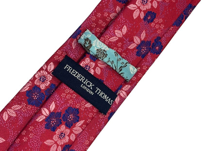 Frederick Thomas Handmade Dark Pink Cerise Tie With Floral Design - Bold And Elegant For The Luxury Professional by Frederick Thomas Handmade Mens Ties