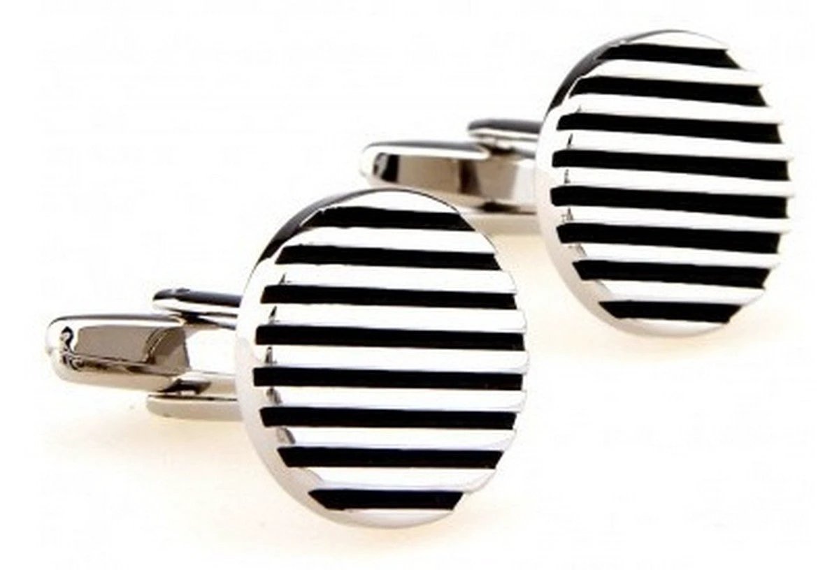 silver cufflinks with black stripes by Frederick Thomas Handmade Mens Ties