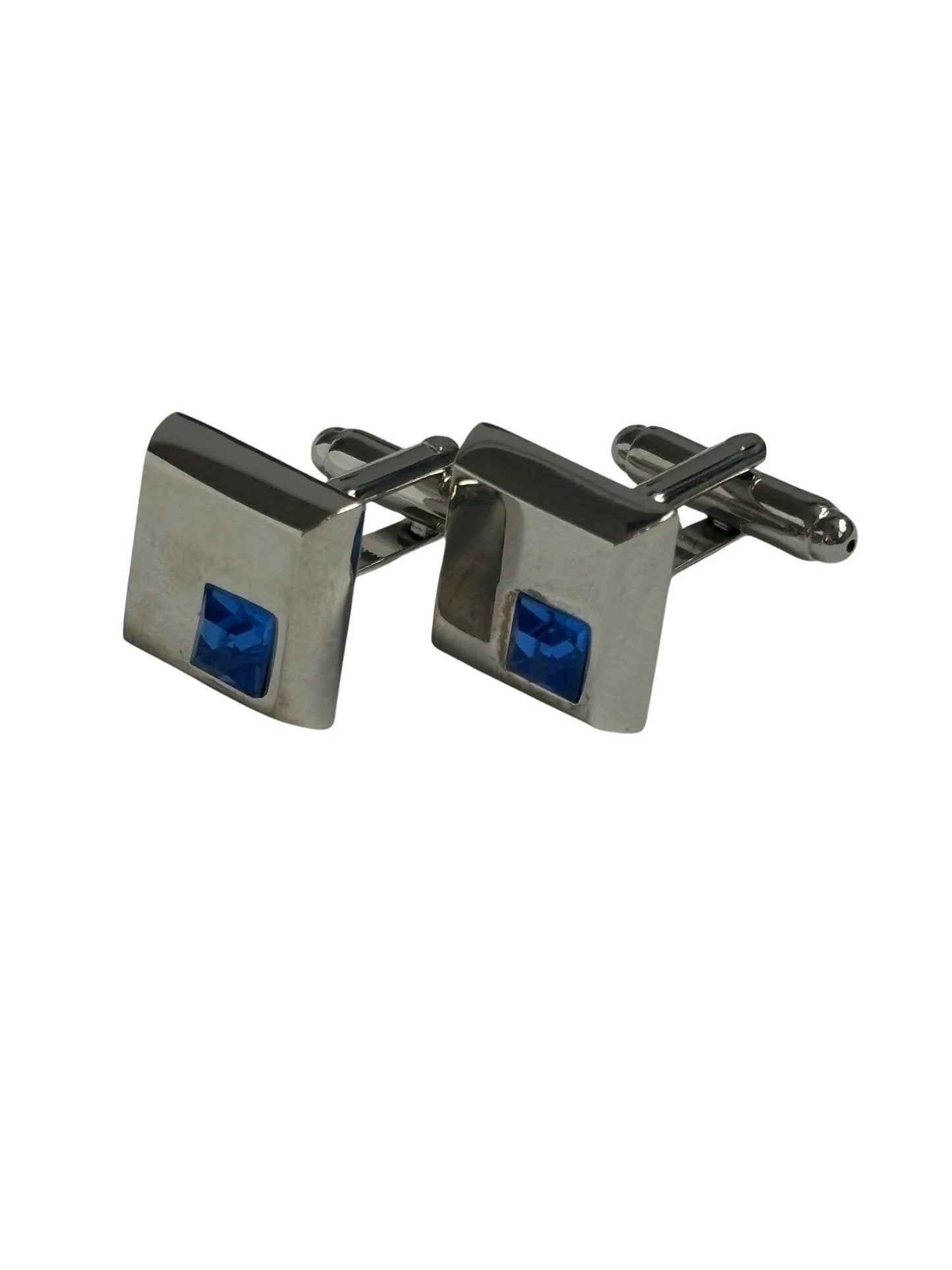 silver style square blue stone cufflinks by Frederick Thomas Handmade Mens Ties