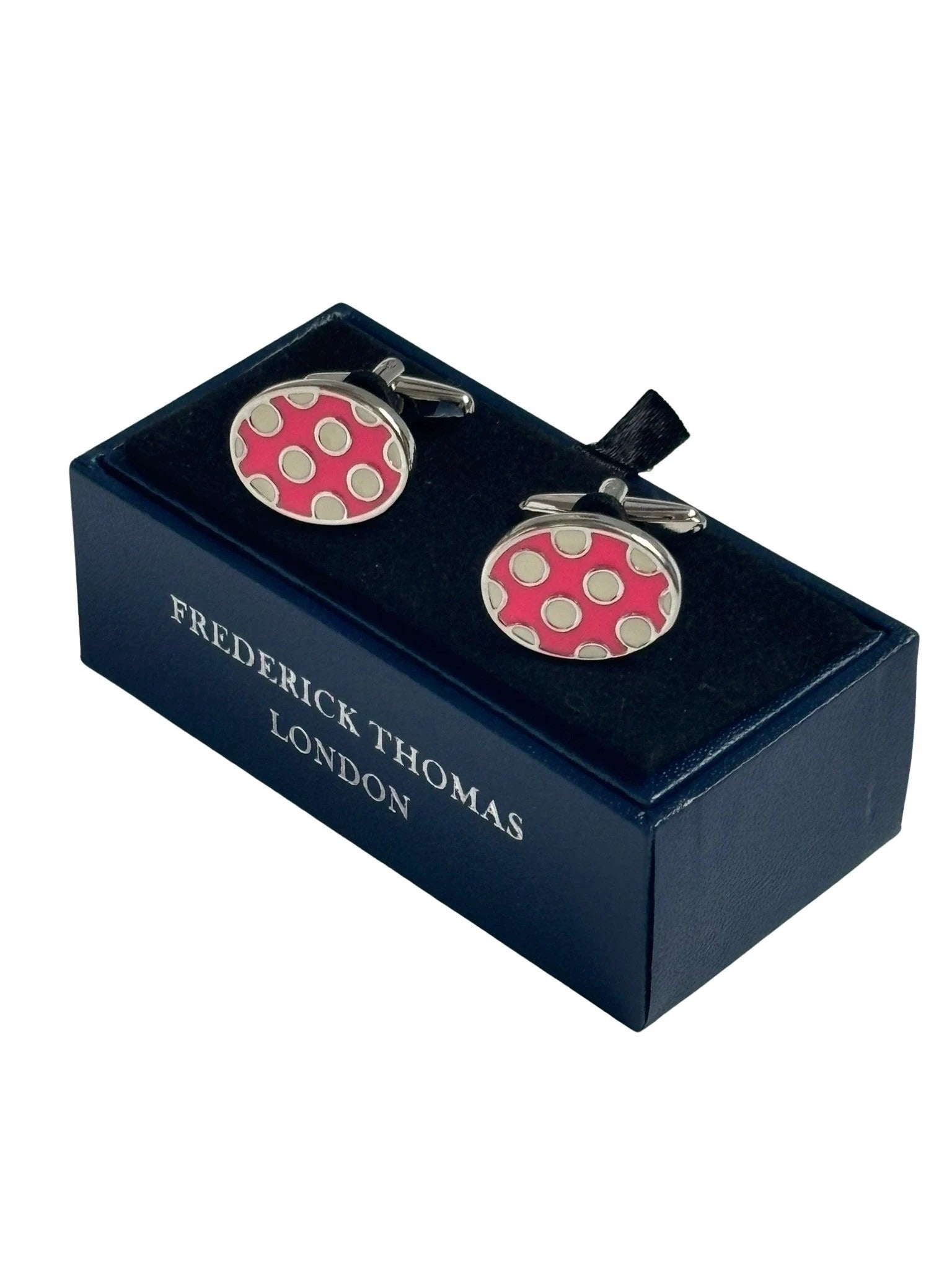 light pink and white polka spot cufflinks spotty by Frederick Thomas Handmade Mens Ties