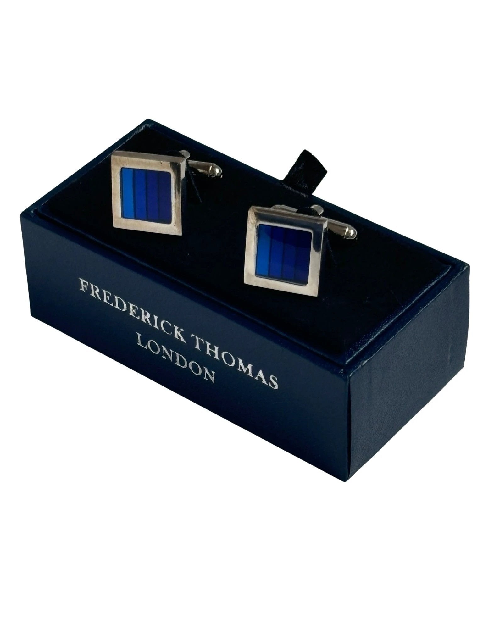 square cufflinks with subtle shades of blue stone by Frederick Thomas Handmade Mens Ties