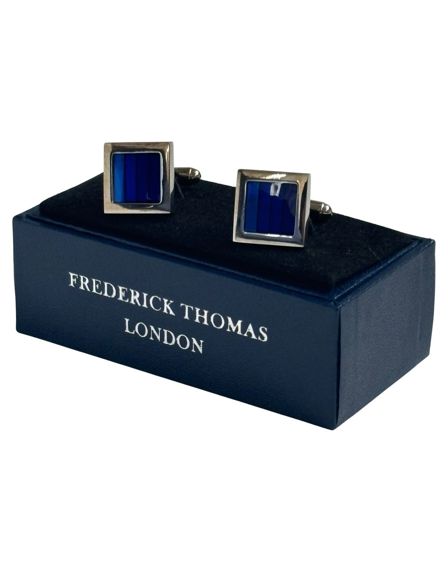 square cufflinks with subtle shades of blue stone by Frederick Thomas Handmade Mens Ties