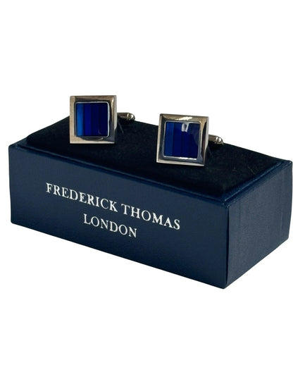 square cufflinks with subtle shades of blue stone by Frederick Thomas Handmade Mens Ties