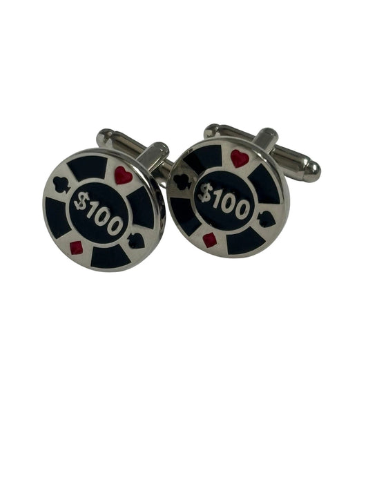 Quirky cufflinks in a casino gambling chip design by Frederick Thomas Handmade Mens Ties