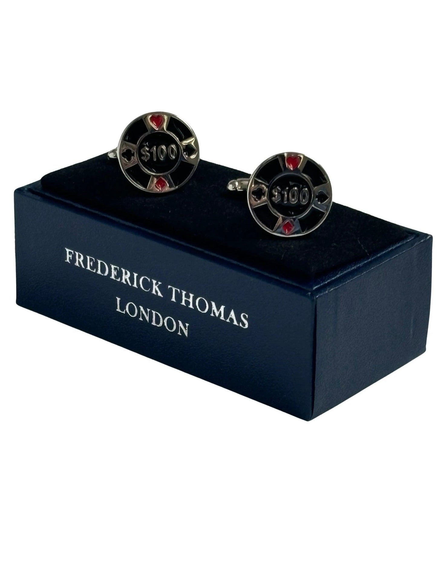Quirky cufflinks in a casino gambling chip design by Frederick Thomas Handmade Mens Ties