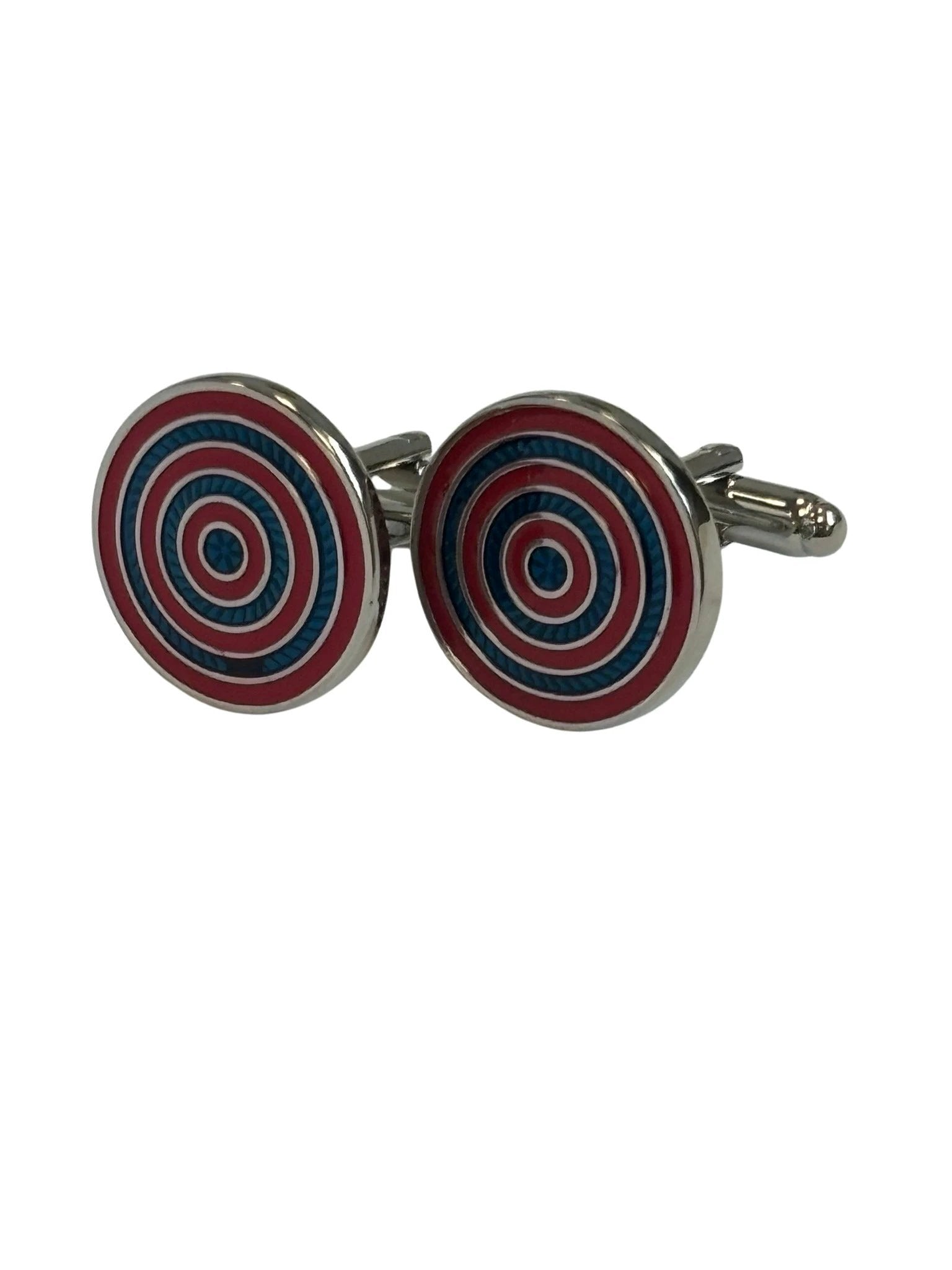 red and blue cufflinks in a circular target design by Frederick Thomas Handmade Mens Ties