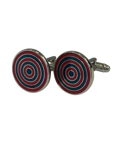 red and blue cufflinks in a circular target design by Frederick Thomas Handmade Mens Ties