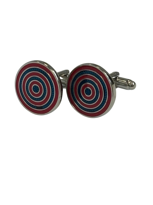 red and blue cufflinks in a circular target design by Frederick Thomas Handmade Mens Ties