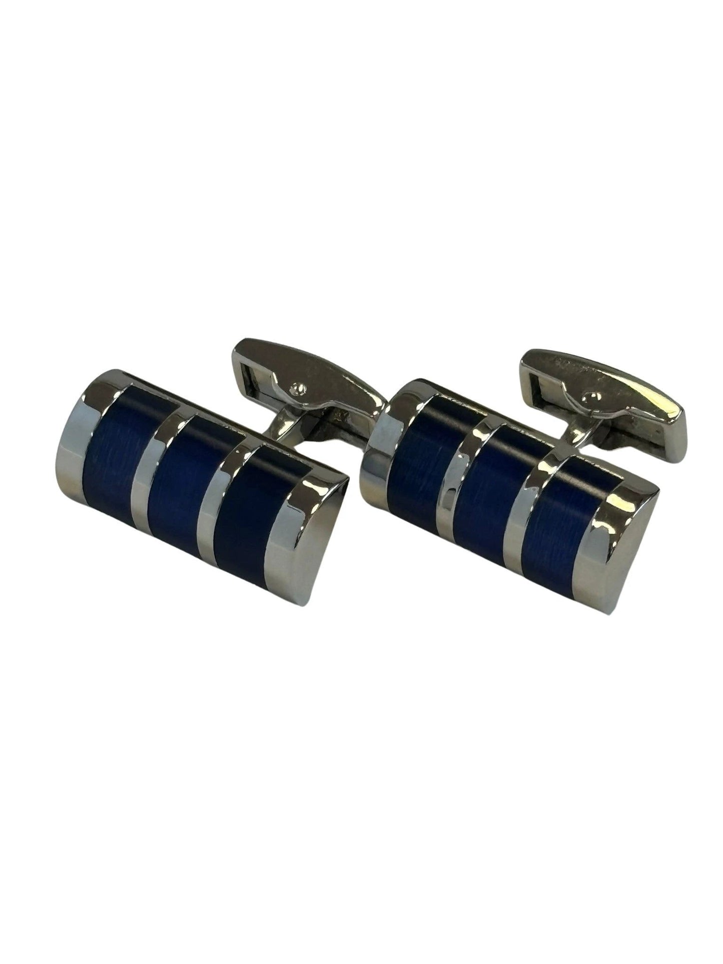 Unusual barrel style silver cufflinks with blue stones by Frederick Thomas Handmade Mens Ties