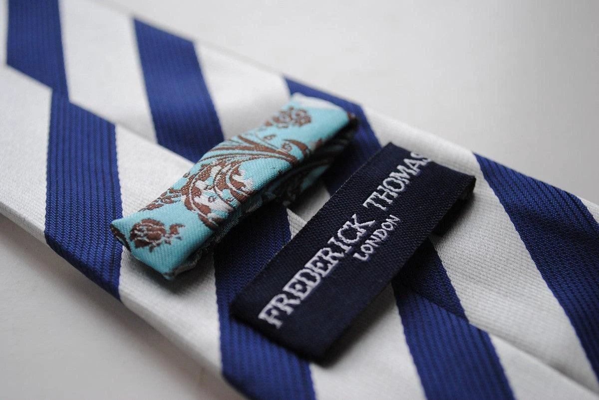 navy blue and silver grey striped tie by Frederick Thomas Handmade Mens Ties