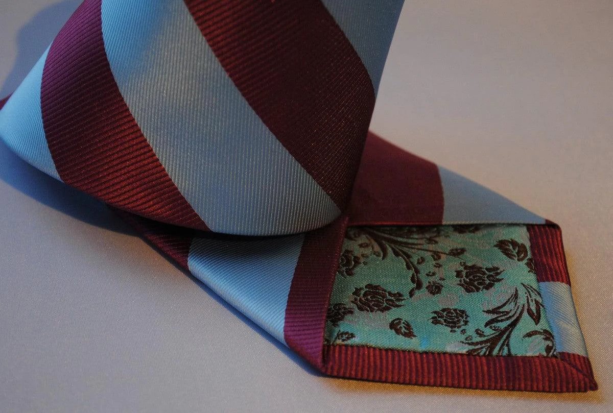 maroon and light blue barber striped tie by Frederick Thomas Handmade Mens Ties