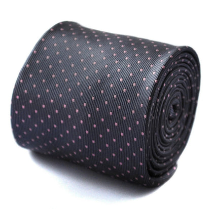 dark grey tie with pale pink pin spots by Frederick Thomas Handmade Mens Ties