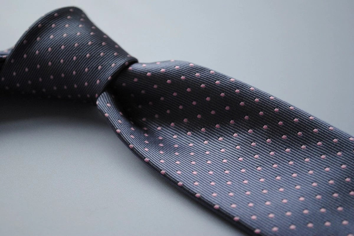 dark grey tie with pale pink pin spots by Frederick Thomas Handmade Mens Ties