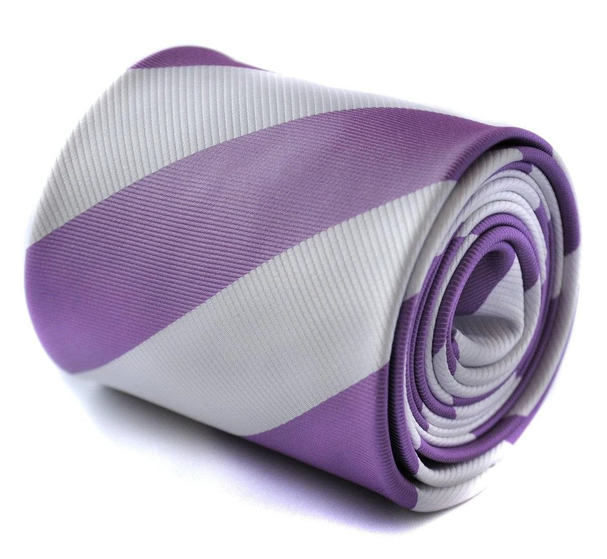 lilac purple and white barber striped design tie by Frederick Thomas Handmade Mens Ties