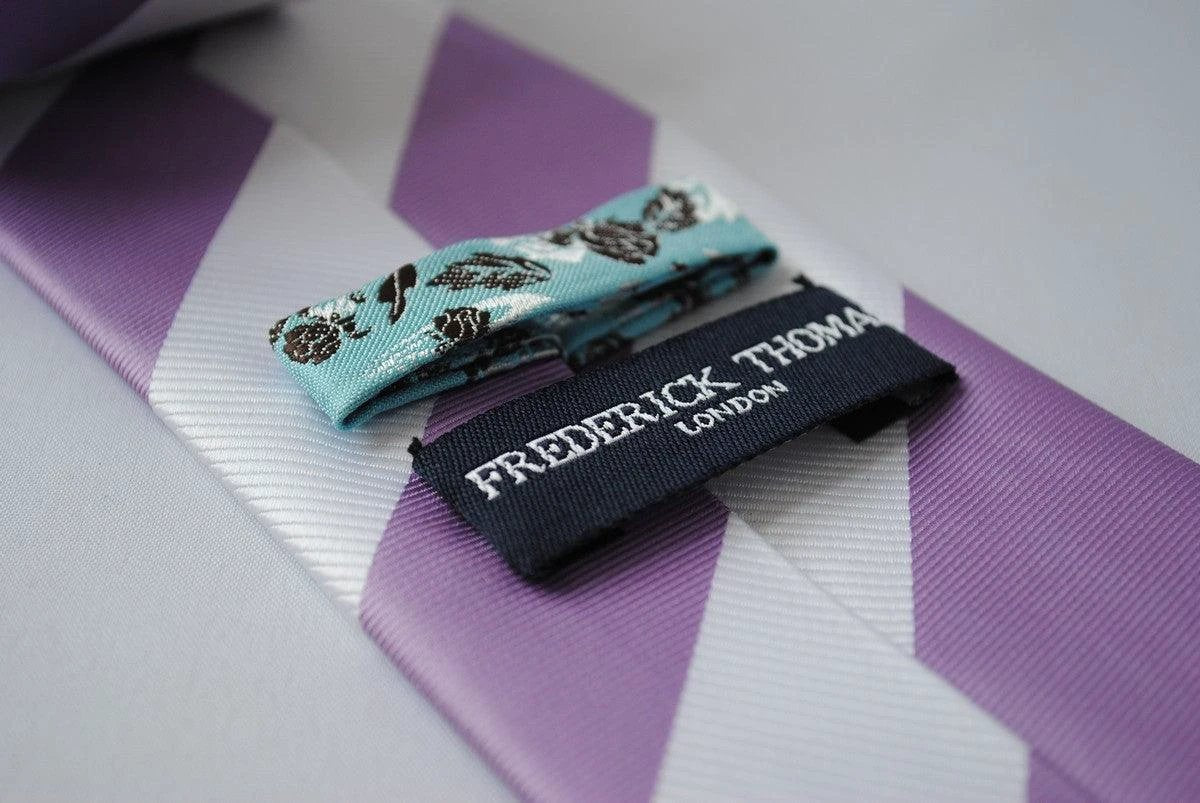lilac purple and white barber striped design tie by Frederick Thomas Handmade Mens Ties