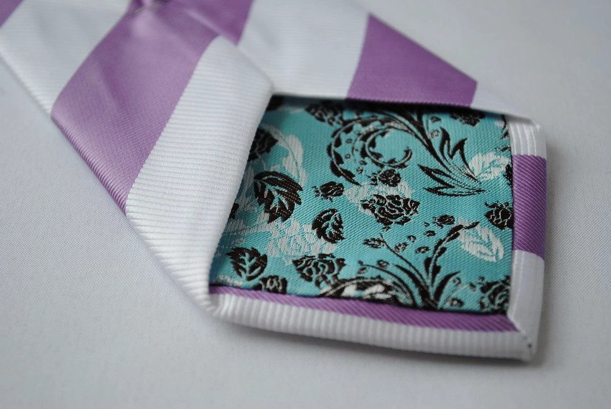 lilac purple and white barber striped design tie by Frederick Thomas Handmade Mens Ties