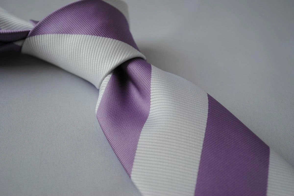 lilac purple and white barber striped design tie by Frederick Thomas Handmade Mens Ties