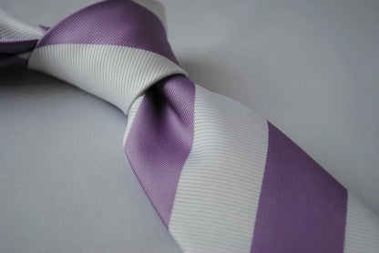 lilac purple and white barber striped design tie by Frederick Thomas Handmade Mens Ties