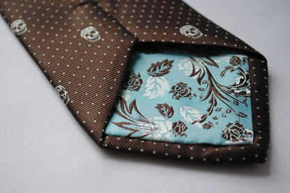 brown skulls design tie by Frederick Thomas Handmade Mens Ties