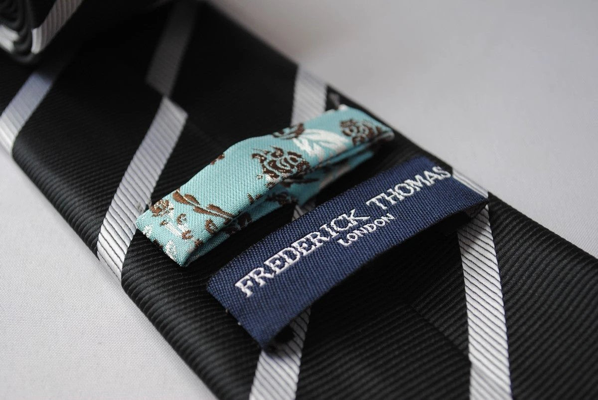 black tie with white stripes by Frederick Thomas Handmade Mens Ties