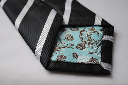 black tie with white stripes by Frederick Thomas Handmade Mens Ties