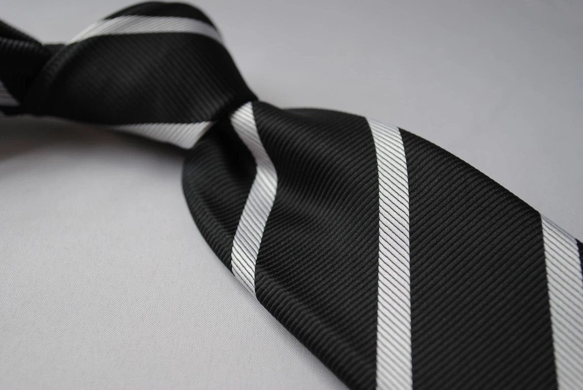 black tie with white stripes by Frederick Thomas Handmade Mens Ties