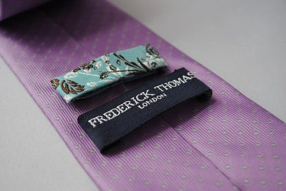 lilac with grey pin spots tie by Frederick Thomas Handmade Mens Ties