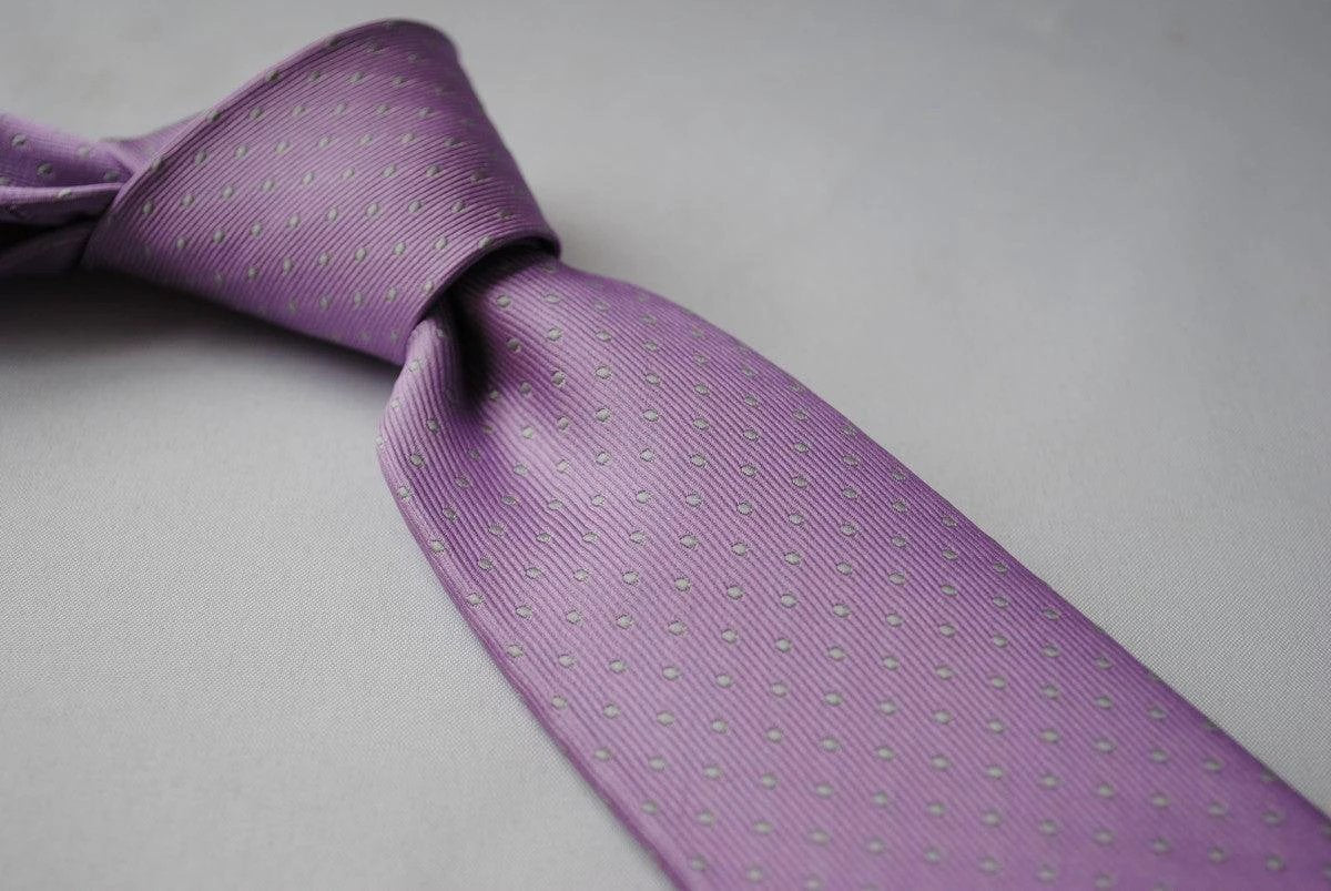 lilac with grey pin spots tie by Frederick Thomas Handmade Mens Ties