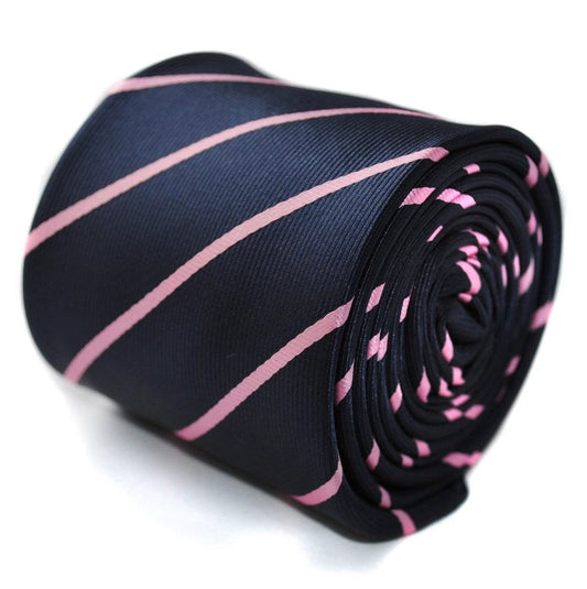 navy blue and light pink club striped tie by Frederick Thomas Handmade Mens Ties