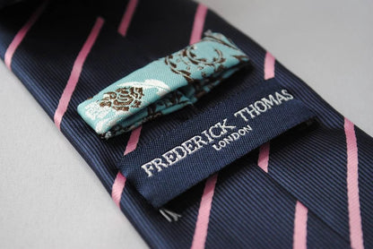 navy blue and light pink club striped tie by Frederick Thomas Handmade Mens Ties