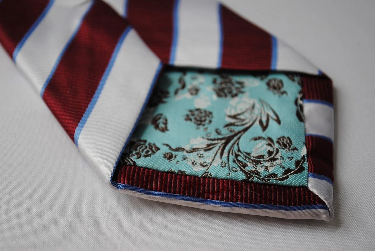 maroon and silver barber striped tie by Frederick Thomas Handmade Mens Ties