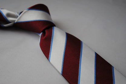 maroon and silver barber striped tie by Frederick Thomas Handmade Mens Ties