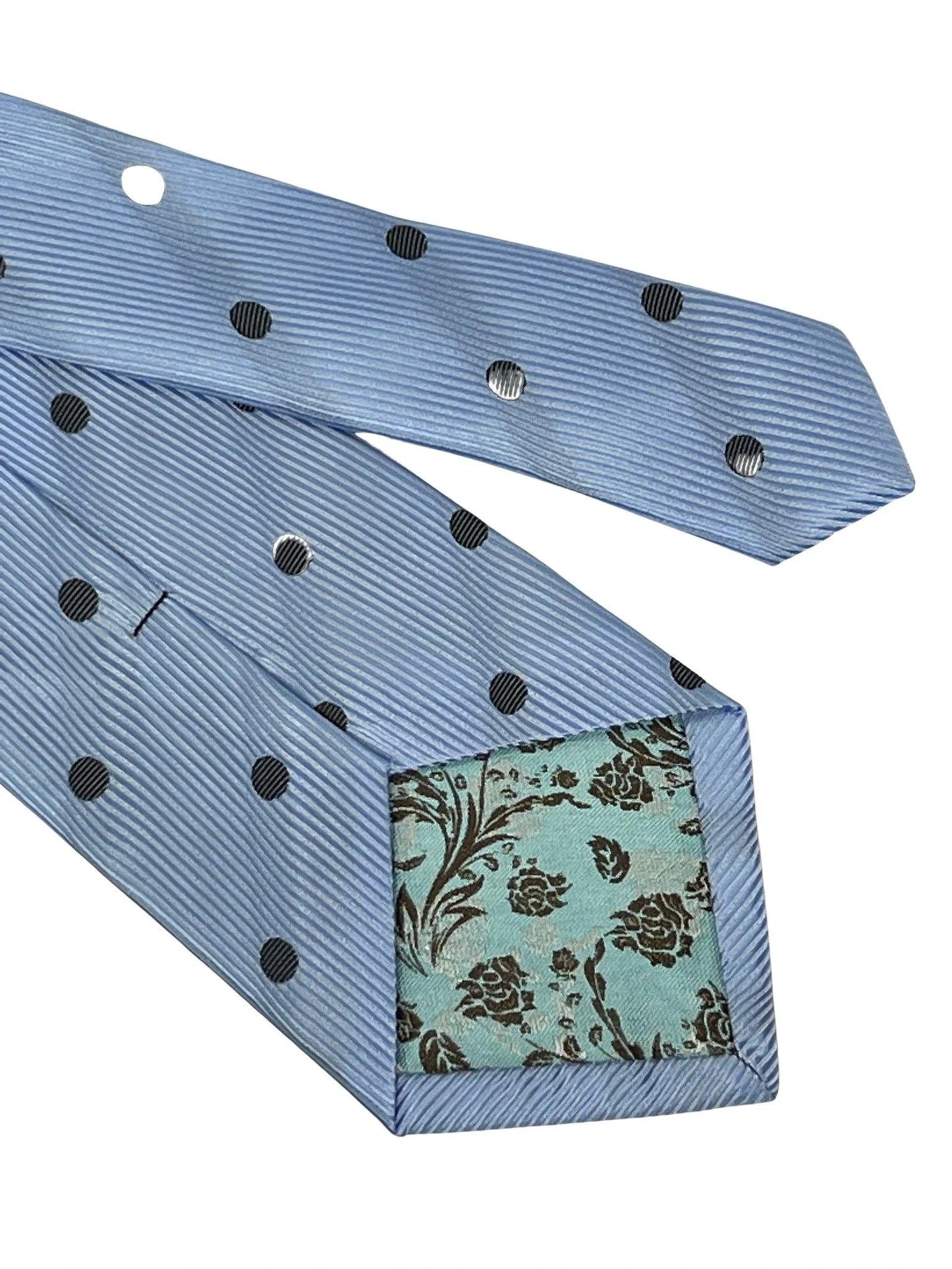light blue tie with black polka dots by Frederick Thomas Handmade Mens Ties